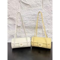 Top Layer Sheepskin round Cylinder Bag Small Fragrance Style French Bread Bag Underarm Pen Holder Bag Single Shoulder Bag Han...