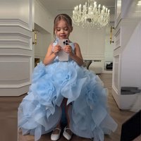 Princess Customized Flower Girl Dress For Wedding Sleeveless 3d Flowers High Low Kids Birthday Party First Communion Ball Gown