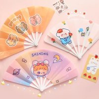 Gifts Folding 7-fold Fan Cute Cartoon PP Hand Held Fan Home Decoration Plastic Cartoon Folding Fan