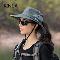 Chapeau Bob Femme Imperméable Anti-UV à Large Bord, Couleur Unie, pour Voyage, Pêche, Escalade, Randonnée, avec Ouverture pour Queue de Cheval