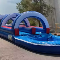 Commercial Grade Navy Inflatable Water Slide with Splash Pool Bouncy Castle for Adults and Kids Includes Blower