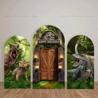Mehofond Arch Backdrop Customized Text Dinosaur Theme Jungle Adventure Sense Birthday Party Decor Studio Photography Background