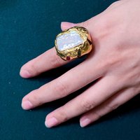 YYGEM 23x28mm Cultured White Pearl Rectangle Tourmaline Finger Rings Party Cocktail Adjustable Ring