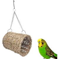 Bird Nest Bed Grass Tunnel Hammock Hanging Parrot Pet Chinchilla Hamster Cage Ornament Decoration Hamster Cradle Woven Straw Bed