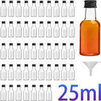 Mini Liquor Bottles Reusable Mini PET Plastic Bottles 25ml (0.85 Fl Oz) Spirit Bottle With Black Screw Cap, Liquid Funnel
