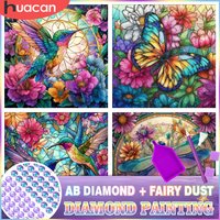 HUACAN Diamond Painting Bird Flower Animal Full Drill AB Fairy Dust Art Mosaic Floral Full Drill Crafts Wall Decoration