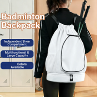 Lightweight Badminton Tennis Racket Backpack Holds 2 Rackets Drawstring Sports Bag Large Capacity With Shoes Compartment Bags