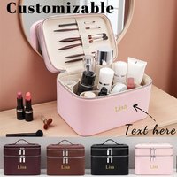 Customized name double-layer portable professional makeup bag, skin care toolkit, beauty storage box, multi-partition makeup bag