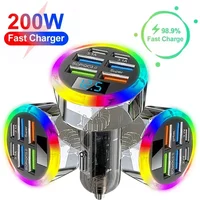 200W 6 Ports Car Charger Fast Charging PD QC3.0 USB C Car Phone Charger Type C Adapter in Car For iPhone Samsung Huawei Xiaomi