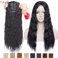 S-noilite Synthetic 20inch Water Wave Clip In Hair Piece Clip In One Piece Hair Black Brown Hairpiece For Women
