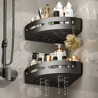 Enlarged Wall Mount Bathroom Shelf, No Drilling Needed & Strong Hooks