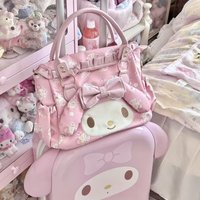 Sweet Japanese Tote Bag, Pink Floral Print with Lace Bow, 2-Way Handbag & Crossbody Bag for School & Daily Use