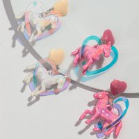 New Iridescent Heart Horse Acrylic Drop Earrings for Women Laser Hollow Love Cute Animal Long Earring Fashion Party Jewelry Gift