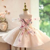 Jill Wish D280 Pink Baby Girl Flower Dress with 3D Floral Embroidery, Off Shoulder Princess Tulle Party Dress Wedding Birthday