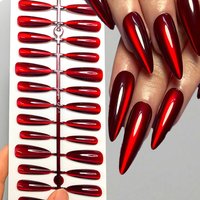 30pcs Y2K Halloween Sparkling Red Cat Eye Press on Nails Long Almond Full Cover Cat Eye Fake NailsTip For Women Party Daily Wear