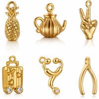 3Pcs Victory Gesture/Rhinestone Suitcase/Wish Bone Lucky Charms Stainless Steel 3D Pendants DIY Necklace Bracelet Jewelry Making