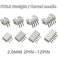 100pcs /LOT JST PH2.0 Straight/Curved Needle Connector 2Pin~16Pin Male Pin Header Right Angle 90°/180° 2.0mm Pitch