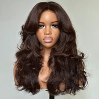 Natuarl Hairline Soft 26โLong Brown Body Wave 180Density Lace Front Wig Synthetic For Women Babyhair Glueless Preplucked Daily