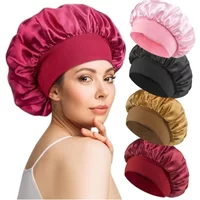 High Elastic Satin Solid Sleeping Hat Hair Care Bonnet Nightcap Multi-color Reusable Women Home Sleeping Cap Accessories