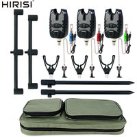 Hirisi 3-Ruten-Karpfenangel-Bissalarm-Swinger-Set, Rutenhalterköpfe, Buzzbar, Bankstick, Komplettset, Rot, Blau, Grün, Angelzubehör-Tasche