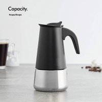 4/6 Stainless Steel Moka Pot, Matte Black, Nordic Style. Home/Office/Outdoor Use. Works on Induction & Gas