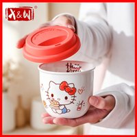 X&W 300ml Sanrio Coffee Mug Ceramic Hello Kitty Waterbottle with Silicone Lid Mini Portable Girls Cup Creative Holiday Gift