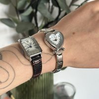 DIY 9mm Width Italian Elastic Charm Stainless Heart-Shaped Dial Watch Bracelet Bangle For Party Friend Birthday Jewelry Gift