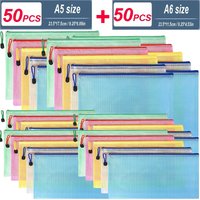 5/10/50/100PCS Stationery Storage Folder File Mesh Zipper Pouch A4/A5/A6 Document Bag Zip File Folders Document Organizer Paper