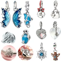 Original Charms 925 Silver Zircon Blue Butterfly Beads Snowflake Love Pendant Fit Bracelet Bag Keychain Pendant Jewelry Making
