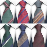 Luxury 7CM Mens Tie Necktie Red Green Stripes Solid Tie For Man Groom Jacquard Woven Neck Tie For Business Wedding Party