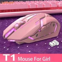 PT1T1 Gaming Pink Mouse Wireless 2.4G Mice Cute Mute Computer Mouse USB Backlight Rechargeable Wireless Mouse For PC IOS Laptop