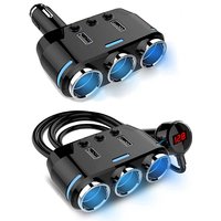 12V-24V Car Cigarette Lighter Socket Splitter Plug LED USB Charger Plug Adapter Port 3 Way Car Charger With Extension Cable