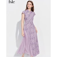 FSLE 2026 Spring Women's New Chinese Style Watercolor Print Dress Cap Sleeve - Flowy A-Line Knee-Length Dress for Casual