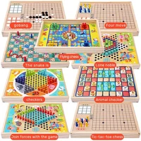 Chess Game 9 In 1 Mini Checkerboard Wooden Flying Chess Chinese Checkers Flying Ludo Board Set Portable Wooden Tabletop Game Toy