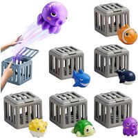 Kids Pool Diving Toys, Water Swimming Dive Pool Game, Toddler Bath Toy Play Set With Fish Box Floating Animals, Swim Summer Gift