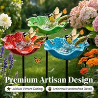 Metal Flower Garden Stakes Bird Bath 4-in-1 Pollinator Water Station - Hummingbird Feeder Bird Bath for Outdoor Yard Decor