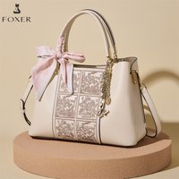 FOXER Lady's Crossbody Bag Split Leather Handbag New Design Chinese Style Embroidery Elegant Shoulder Bag Gift for Mom