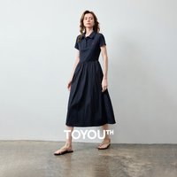 TOYOUTH Women Dress 2026 Summer New 5A Antibacterial Splicing Intellectual Sporty Style High Waist Midi Length Polo Dress