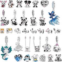 Exquisite 925 Sterling Silver Panda Chameleon Raccoon, Koi Puppy Animal Charm Fit DIY Bracelet Necklace Premium Party Gifts