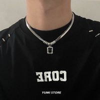 Square Zircon Double Layer Titanium Steel Necklace For Women Men Korean Fashion Sweater Chain Unisex Jewelry Luxury Accessories