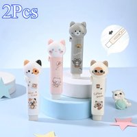 2Pcs Retractable Cartoon Cat Print Rubber Erasers, White Rubber Material, No Residue, Push And Pull, Ideal For Writing And Drawi