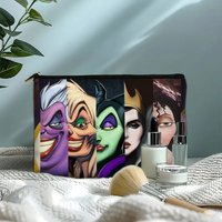 1 Disney Villains Series Printed Makeup Bag, Featuring Classic Characters Such as Ursula and the Evil Queen, Jewelry Storage Bag, Perfect Travel Zipper Pouch - Fun Birthday Gift