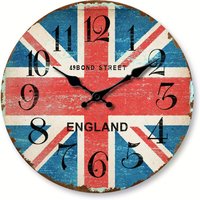 1pc Vintage Wooden Wall clock, 49 Bond Street Shopping Centre Design Wall clock, English Flag Wall clock, Silent clock, Living R