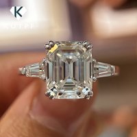 1/2/3/4Carat Emerald Cut Full Moissanite Engagement Rings with Tapered Baguette Cut Diamond S925 Silver Wedding Rings for Women