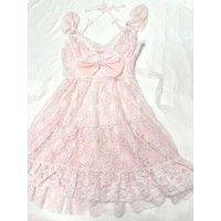 Summer Sweet New Pink Bow Dress Suit Women's Fashion Kawaii Cute Lace Overclothes France Designer Slim A-line Sling Dresses