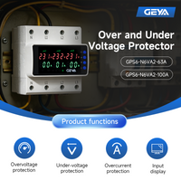 GEYA 3 Phase AC220V 380V Voltage Relay 63A/100A Adjustable Over Under Voltage Current Limit Protection Relay Protector Din Rail