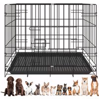 Folding Dog Cage with Plastic Pan Tray Metal Dog Cage Separate Pet Kennel for Indoor Outdoor Travel