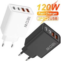 120W 4 Port USB Type C PD Fast Charger Quick Charge High Speed Charger Mobile Phone Wall Adapter for iPhone 17 Samsung S24 Xiaom