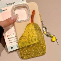 Fashion Cute Pear Glitter Bling Phone Case for iPhone 15 16 14 13 17 Pro Max Diamond Clear Luxury Transparent Cover Women Girl