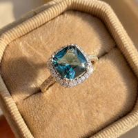 925 Sterling Silver Simple Elegant Cushion Blue Cubic Zirconia Ring for Woman Wedding Anniversary Female Rings Fashion Jewelry